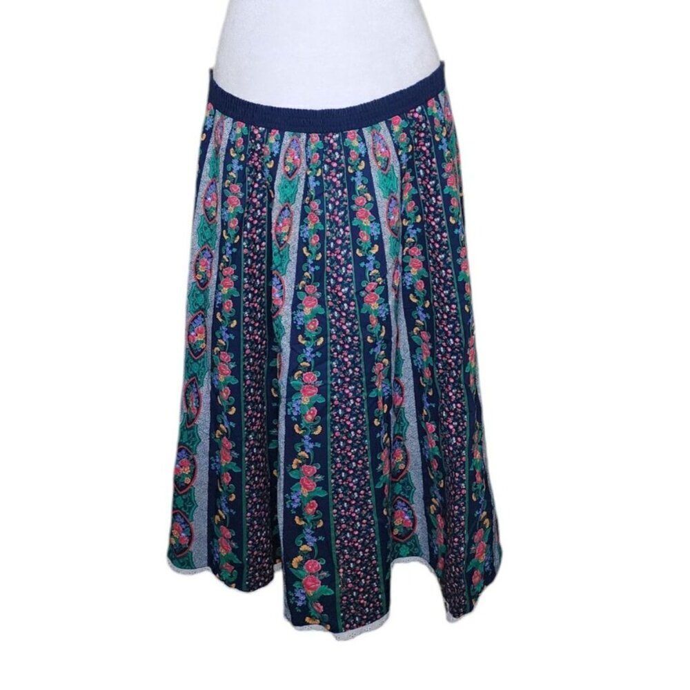 Vintage 80s German Floral Lace Trim Skirt Womens Size XL Blue